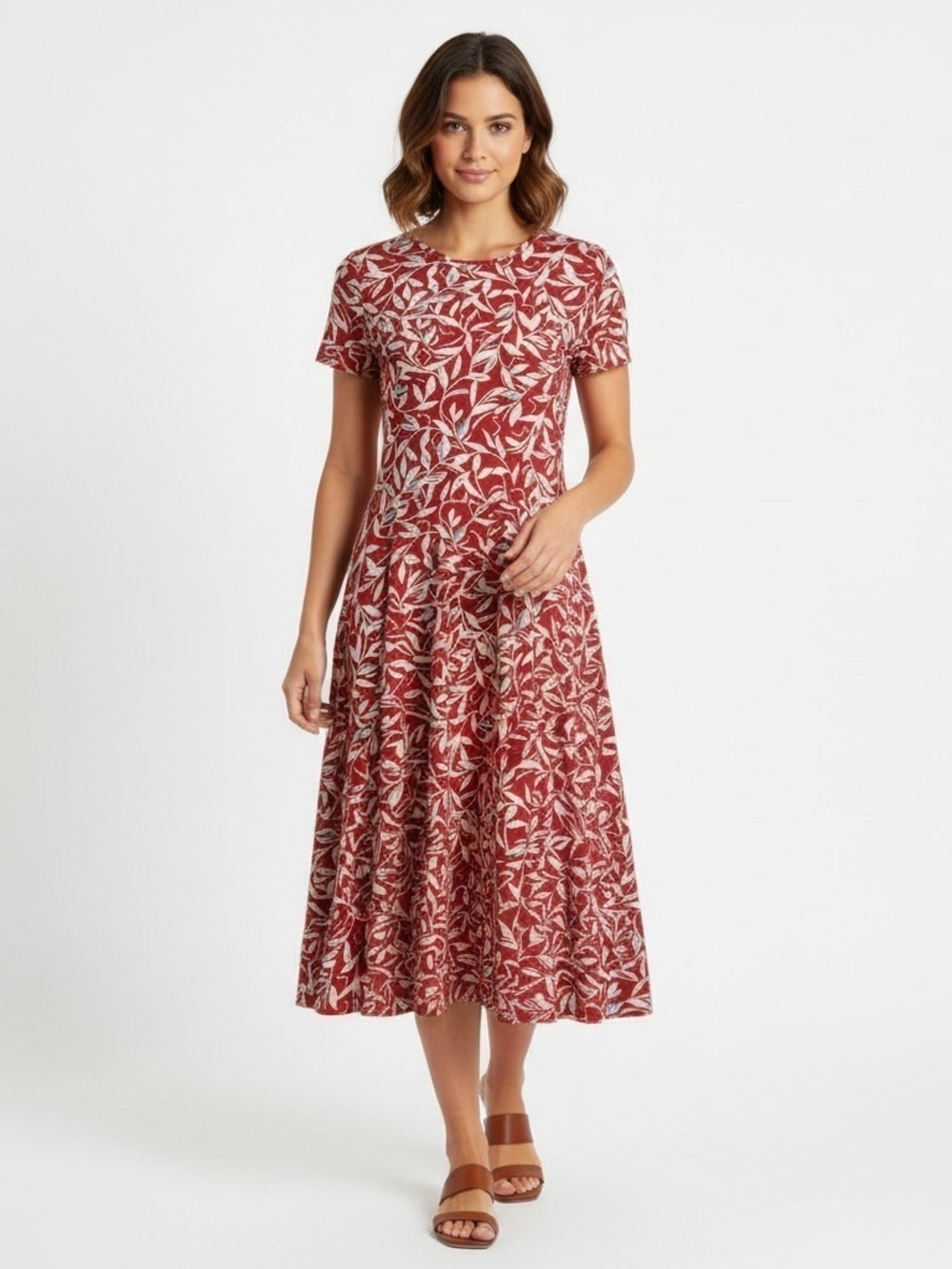 NWT Seasalt Cornwall Organic Cotton Jersey Leaf Print Red Midi Dress Size 12